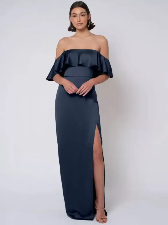 Bridesmaid Dress Satin Fabric Ball Gown Floor-Length Wedding Party Dress