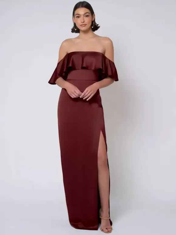 Bridesmaid Dress Satin Fabric Ball Gown Floor-Length Wedding Party Dress