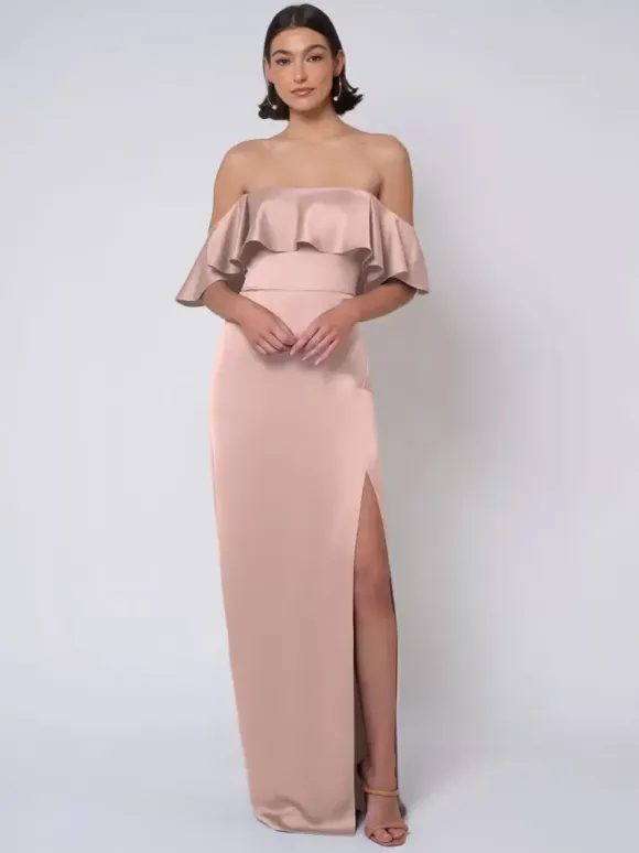 Bridesmaid Dress Satin Fabric Ball Gown Floor-Length Wedding Party Dress