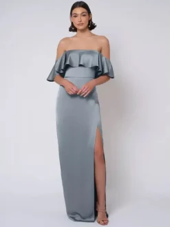 Bridesmaid Dress Satin Fabric Ball Gown Floor-Length Wedding Party Dress