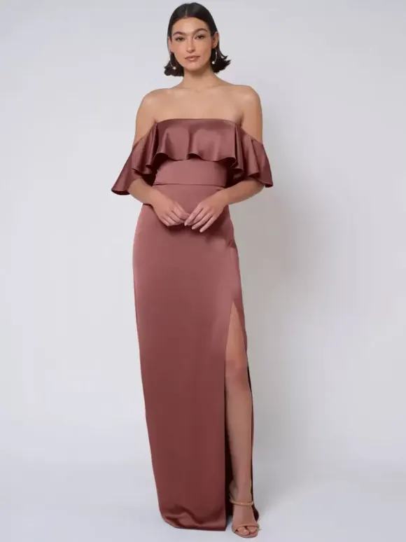 Bridesmaid Dress Satin Fabric Ball Gown Floor-Length Wedding Party Dress
