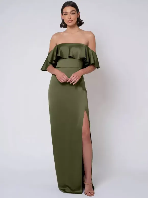Bridesmaid Dress Satin Fabric Ball Gown Floor-Length Wedding Party Dress