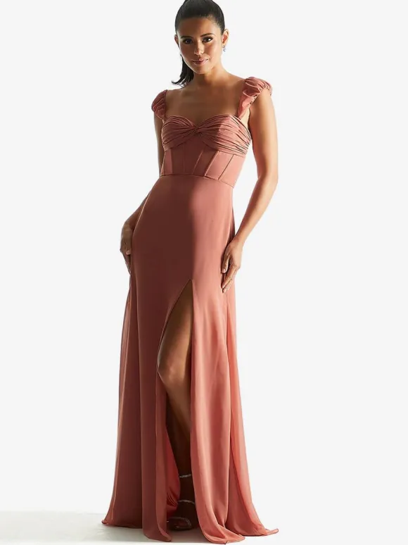 Bridesmaid Dress Sheath Floor-Length Zipper Chiffon Formal Gowns