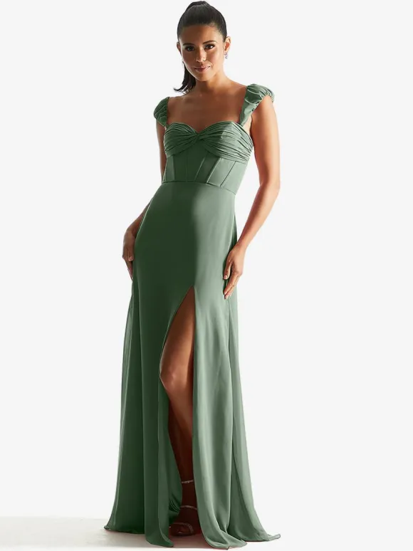 Bridesmaid Dress Sheath Floor-Length Zipper Chiffon Formal Gowns