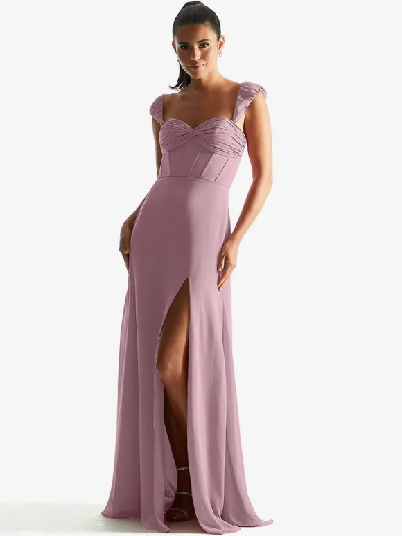 Bridesmaid Dress Sheath Floor-Length Zipper Chiffon Formal Gowns