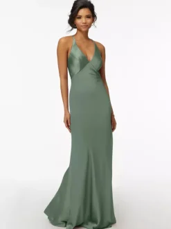 Bridesmaid Dress Sheath Floor-Length Zipper Satin Fabric Wedding Party Dress