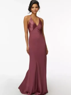 Bridesmaid Dress Sheath Floor-Length Zipper Satin Fabric Wedding Party Dress