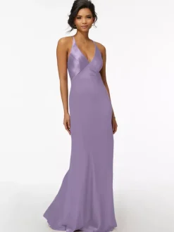 Bridesmaid Dress Sheath Floor-Length Zipper Satin Fabric Wedding Party Dress