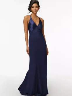 Bridesmaid Dress Sheath Floor-Length Zipper Satin Fabric Wedding Party Dress