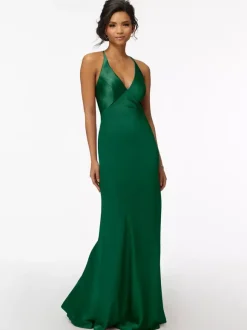 Bridesmaid Dress Sheath Floor-Length Zipper Satin Fabric Wedding Party Dress