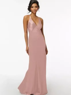 Bridesmaid Dress Sheath Floor-Length Zipper Satin Fabric Wedding Party Dress