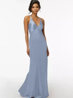 Bridesmaid Dress Sheath Floor-Length Zipper Satin Fabric Wedding Party Dress