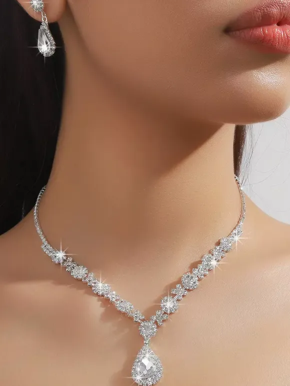 Bride's Wedding Jewelry Set Charming Metal Diamond