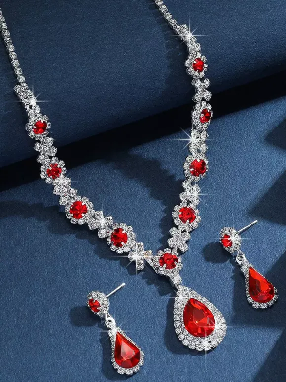 Bride's Wedding Jewelry Set Charming Metal Diamond