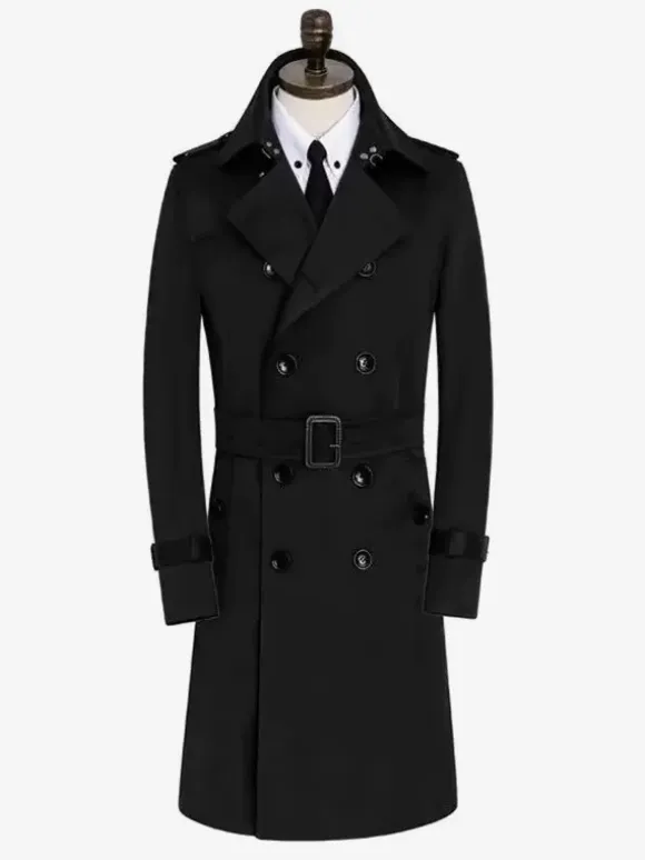 British Windbreaker Mid-Length Slim Business Windbreaker Windproof Jacket Men's Coat
