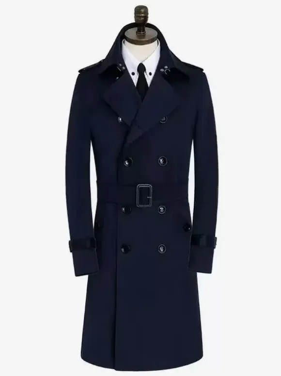 British Windbreaker Mid-Length Slim Business Windbreaker Windproof Jacket Men's Coat