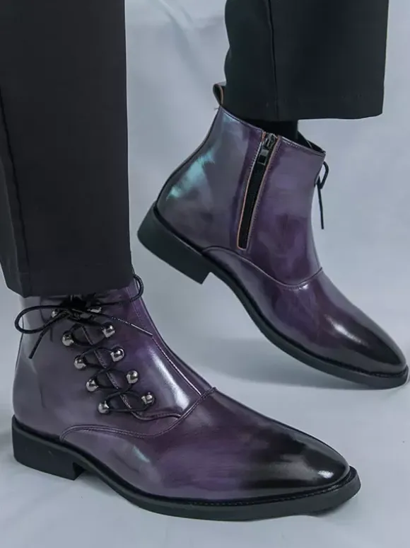 Brown Ankle Boots Men's Round Toe Lace Up Booties