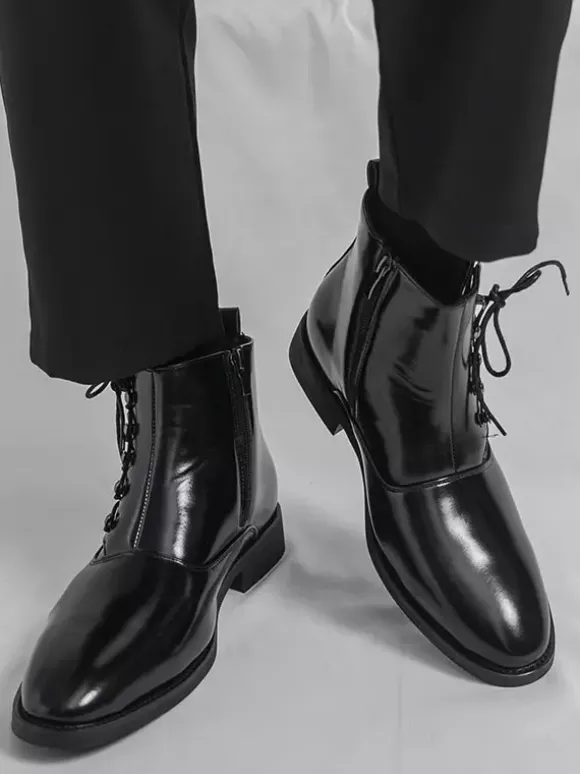 Brown Ankle Boots Men's Round Toe Lace Up Booties