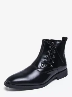 Brown Ankle Boots Men's Round Toe Lace Up Booties