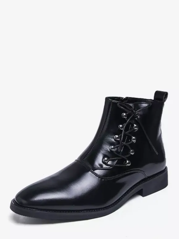 Brown Ankle Boots Men's Round Toe Lace Up Booties