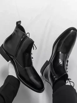 Brown Ankle Boots Men's Round Toe Lace Up Booties