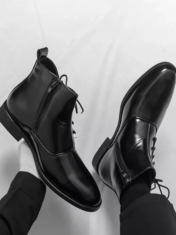 Brown Ankle Boots Men's Round Toe Lace Up Booties