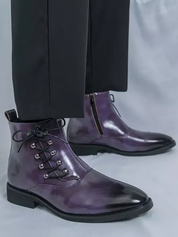Brown Ankle Boots Men's Round Toe Lace Up Booties