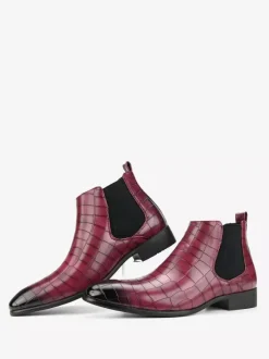 Brown Ankle Boots Men's Round Toe Stone Pattern Chelsea Boots