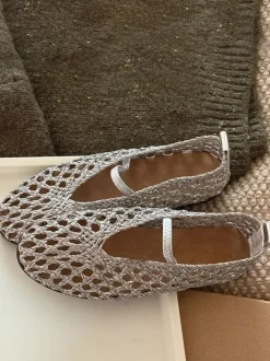 Brown Ballet Flats Cane Round Toe Cut Out Summer Flats