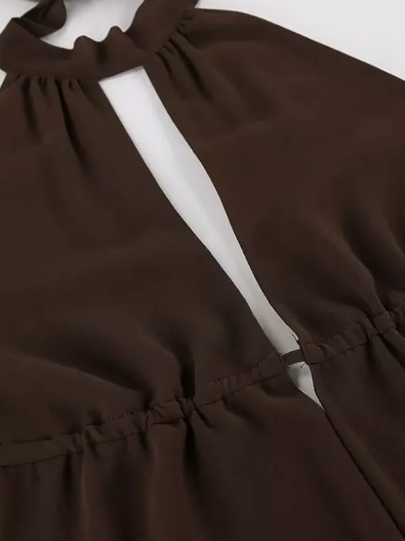 Brown Cami Top Chiffon Backless Sexy Women Camis