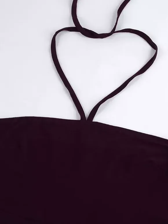 Brown Cami Top Halter Ruffles Lycra Spandex Backless Chic Camis For Women