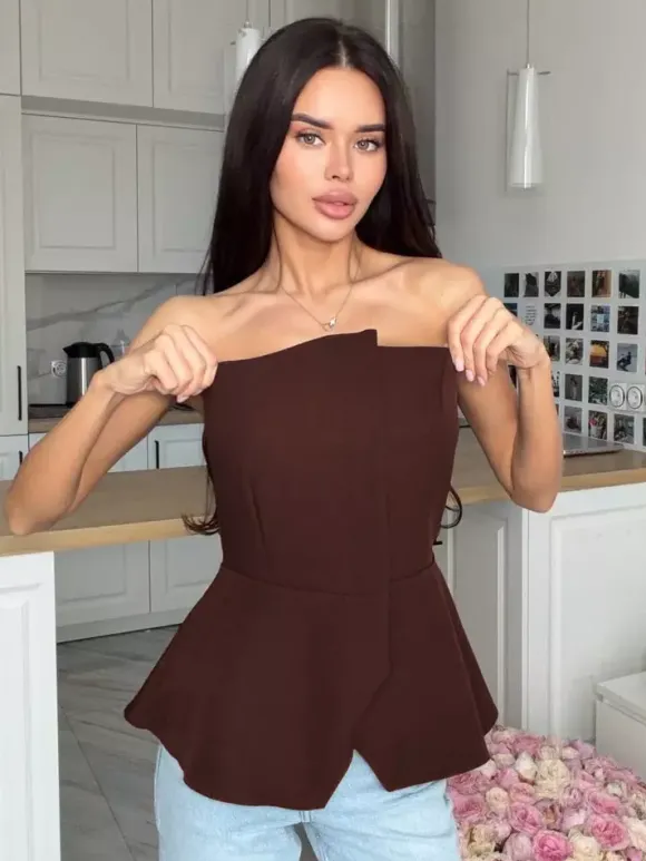 Brown Cami Top Strapless Casual Women Camis
