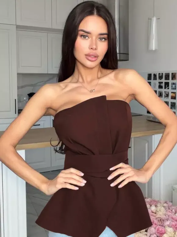 Brown Cami Top Strapless Casual Women Camis