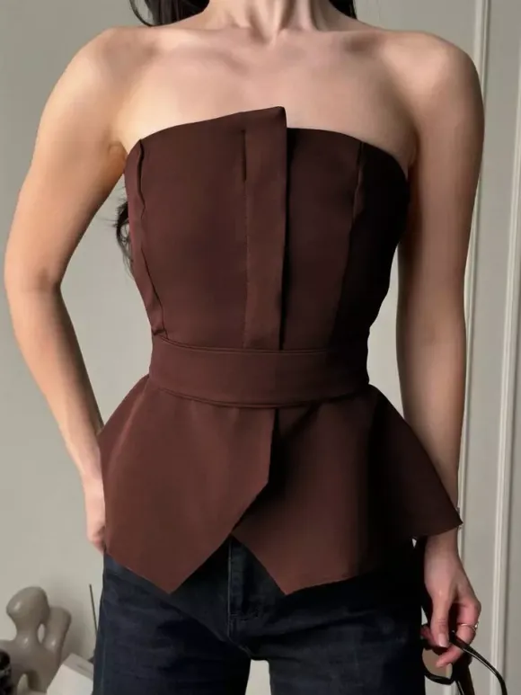Brown Cami Top Strapless Casual Women Camis