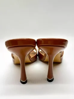 Brown High Heel Mules Open Toe Rhinestones Backless High Heel Sandals