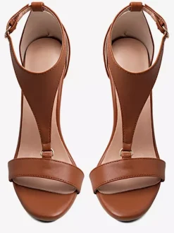 Brown High Heel Sandals Women's Open Toe T Type Stiletto Heel Sandal Shoes