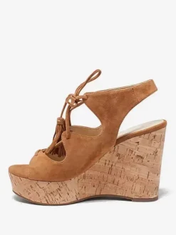 Brown Suede Wedege Sandals Slingbacks Lace Up Sandal Shoes For Women