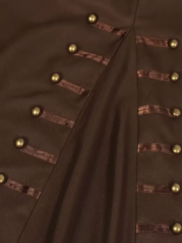 Brown Vintage Top Retro Buttons Long Sleeves Overcoat Retro Costumes For Man