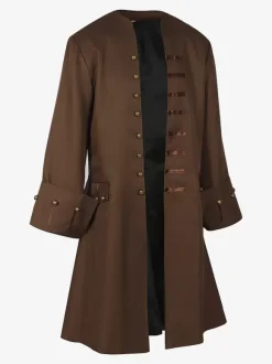 Brown Vintage Top Retro Buttons Long Sleeves Overcoat Retro Costumes For Man
