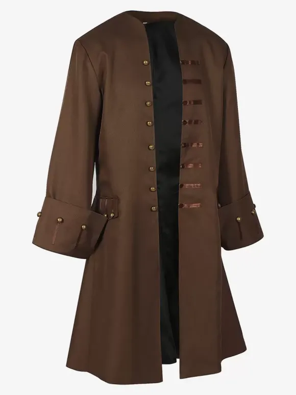 Brown Vintage Top Retro Buttons Long Sleeves Overcoat Retro Costumes For Man