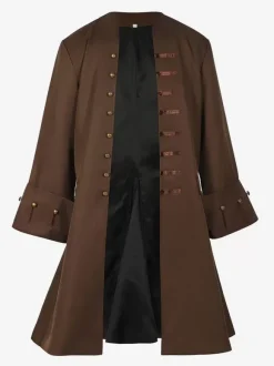 Brown Vintage Top Retro Buttons Long Sleeves Overcoat Retro Costumes For Man