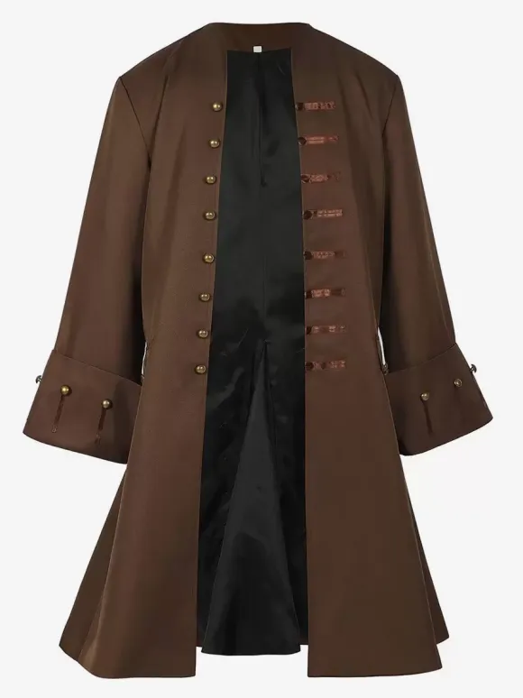 Brown Vintage Top Retro Buttons Long Sleeves Overcoat Retro Costumes For Man