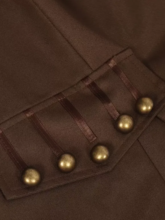 Brown Vintage Top Retro Buttons Long Sleeves Overcoat Retro Costumes For Man