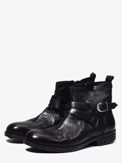 Brown Ankle Boots Genuine Leather Round Toe Buckle Detail Zip Up Booties
