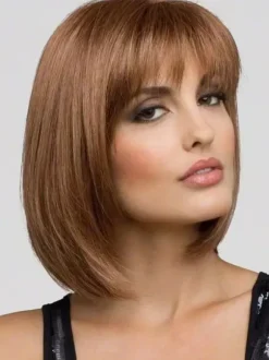 Brown Bob Short Straight Hair With Air Bangs Synthetic Wig For Women 2026