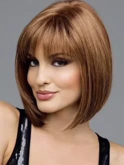 Brown Bob Short Straight Hair With Air Bangs Synthetic Wig For Women 2026