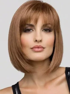 Brown Bob Short Straight Hair With Air Bangs Synthetic Wig For Women 2026