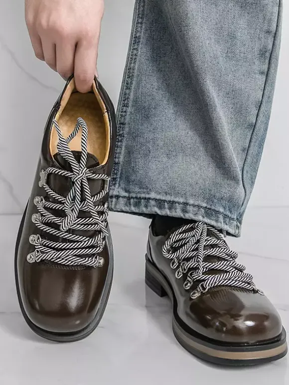 Brown Casual Shoes Men's Round Toe Lace Up Shoes