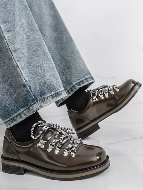 Brown Casual Shoes Men's Round Toe Lace Up Shoes