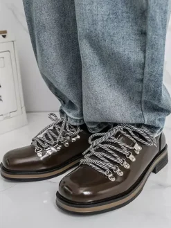 Brown Casual Shoes Men's Round Toe Lace Up Shoes